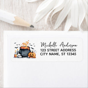 Trendy Spooky Halloween Pumpkin Bats Cauldron Label