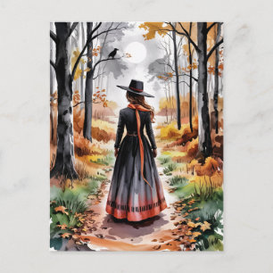 Trendy Spooky Halloween Witch Forest crowl Postcard
