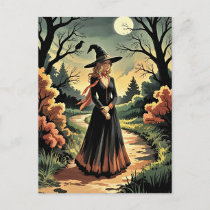 Trendy Spooky Halloween Witch Forest crowl Postcard