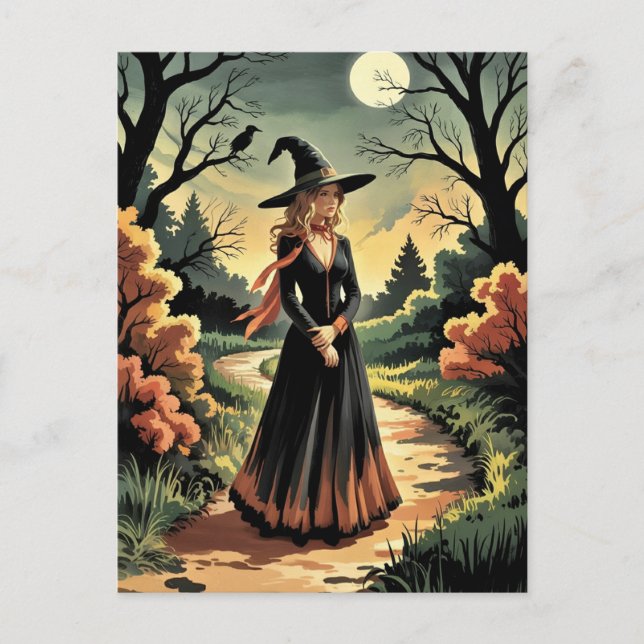 Trendy Spooky Halloween Witch Forest crowl         Postcard (Front)