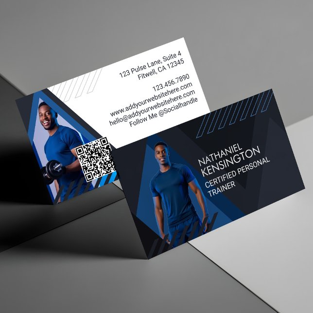 Trendy Sporty Professional Fitness Trainer Photo Business Card (Trendy Sporty Professional Fitness Trainer Photo Business Card)