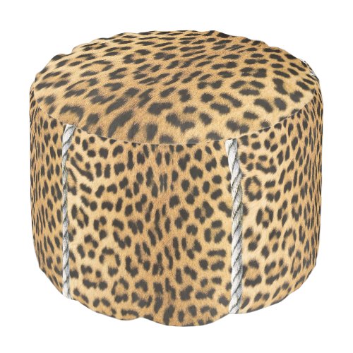 Trendy Spotted Leopard Fur with Rope Trim Pouf