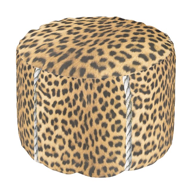 Trendy Spotted Leopard Fur with Rope Trim Pouf (Angled Back)