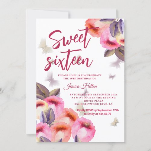 Trendy Spring Butterfly tulips sweet sixteen  Invitation