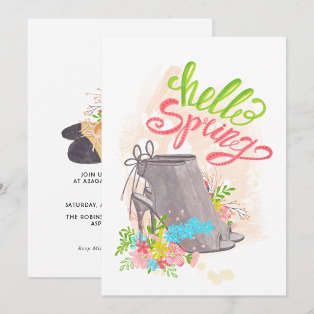 Trendy Spring Floral Shoe Birthday Invitation (Front/Back)