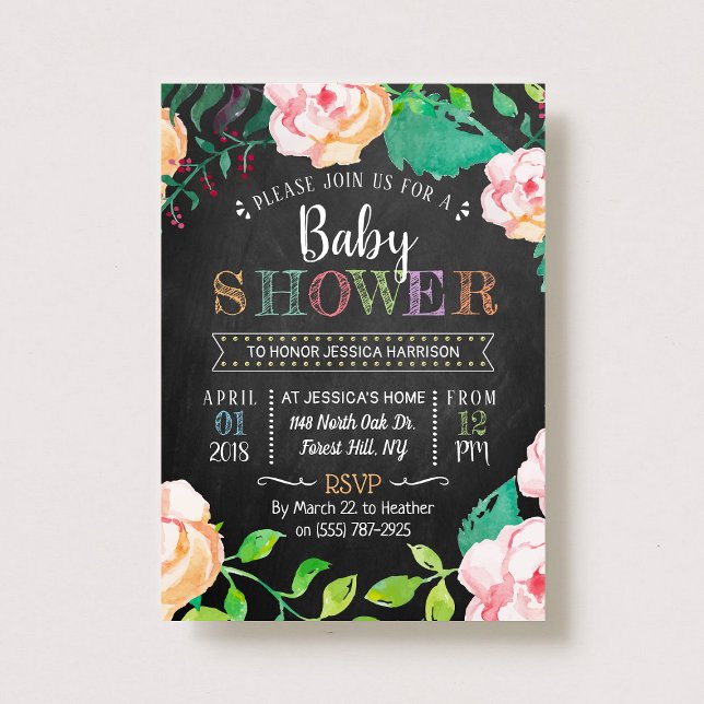 Trendy Spring Floral Typography Baby Shower Invitation (Creator Uploaded)