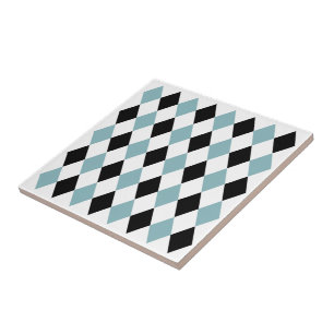 Trendy square geometric pattern Black Blue White Ceramic Tile
