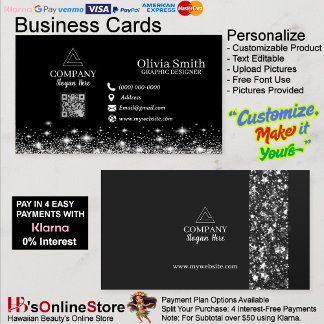 Trendy Stars & Sparkles QR Code Black Networking Business Card