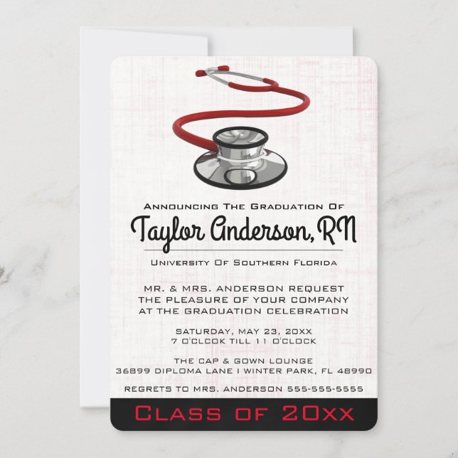 Trendy Stethoscope Medical School Graduation Invitation (Front)