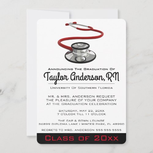 Trendy Stethoscope Medical School Graduation Invitation