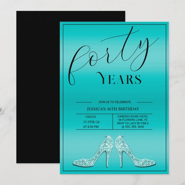 Trendy Stiletto's Modern Feminine 40th Birthday Invitation (Front/Back)