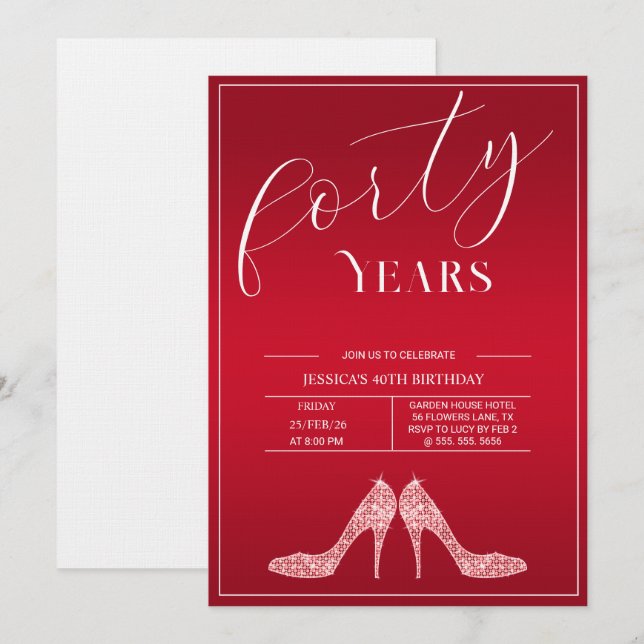 Trendy Stiletto's Modern Feminine 40th Birthday Invitation (Front/Back)