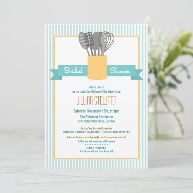 Trendy Stock the Kitchen Bridal Shower Invitations (Standing Front)