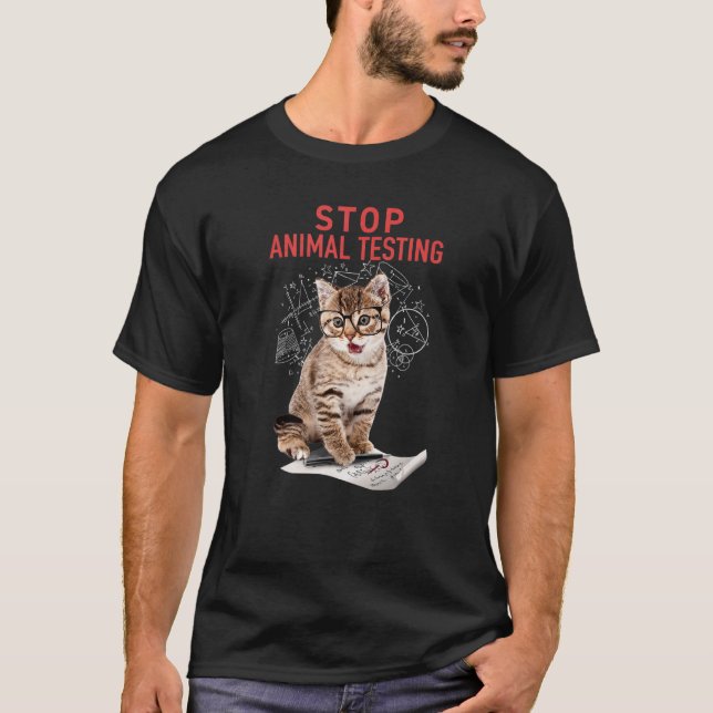 Trendy Stop Animal Testing Math Kitten Graphic T-Shirt (Front)