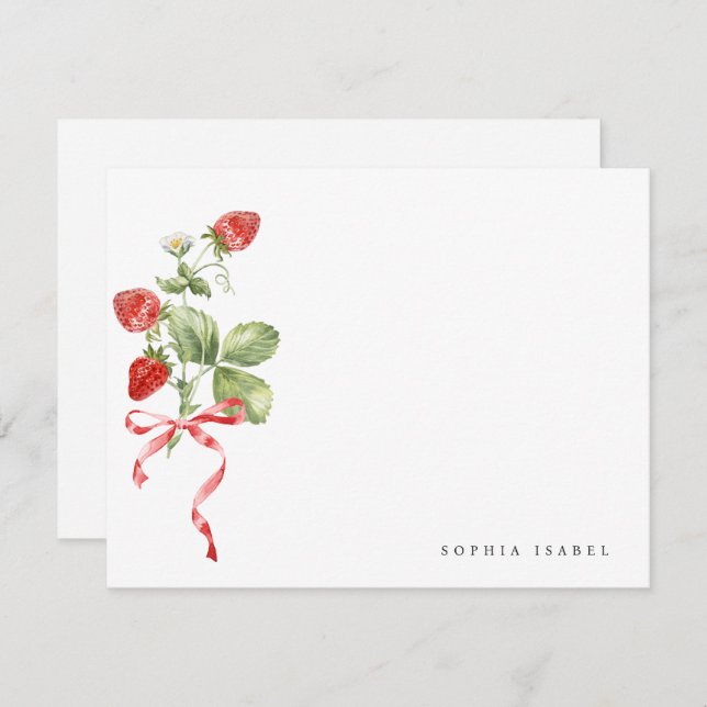 Trendy Strawberry Personalized Stationery Note Card (Front/Back)