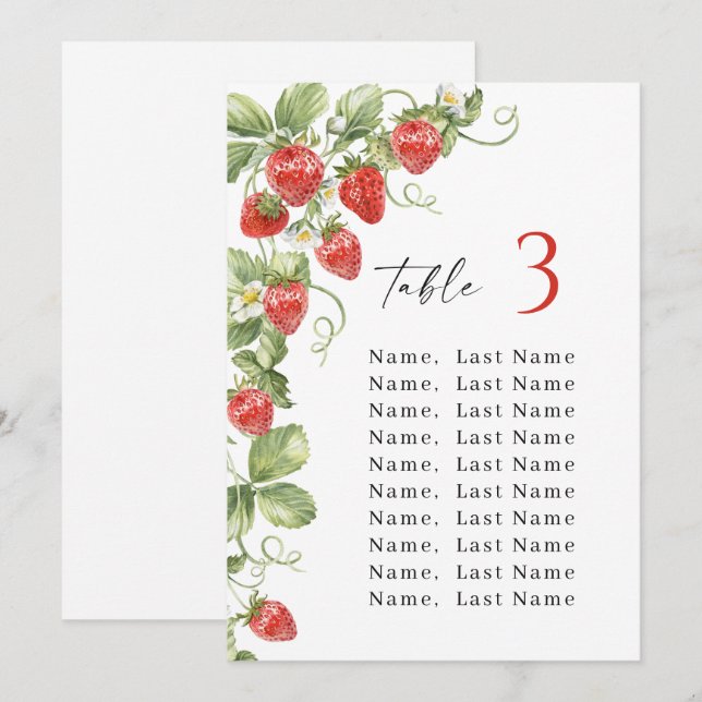 Trendy Strawberry Table Number Seating Chart (Front/Back)