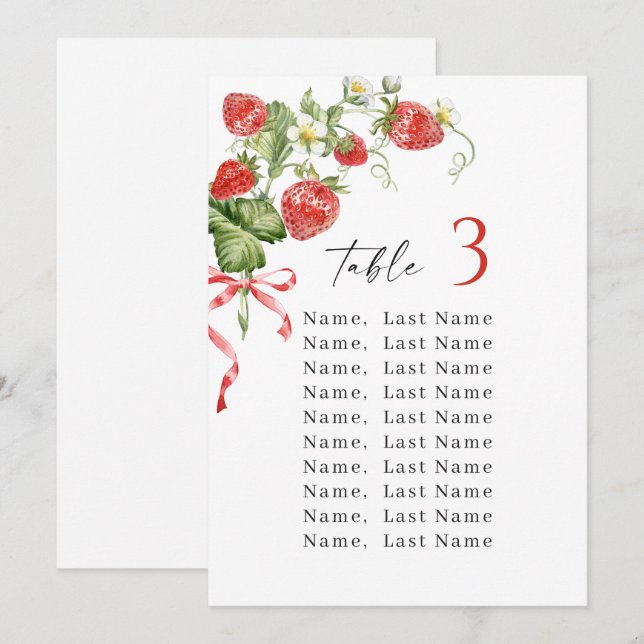 Trendy Strawberry Table Number Seating Chart (Front/Back)