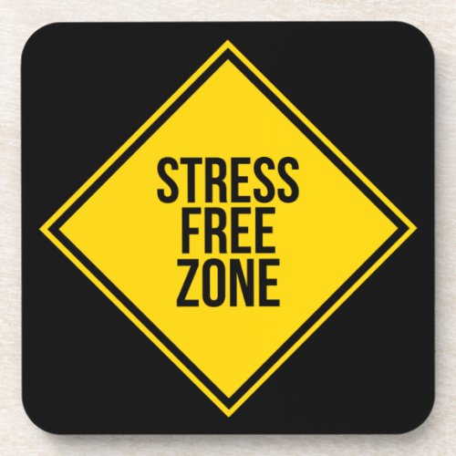 Trendy Stress Free Zone Quote Yellow Black Beverage Coaster