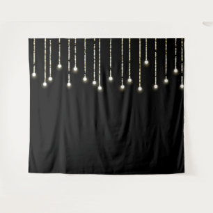 Trendy String Lights on Black Photo Booth Tapestry