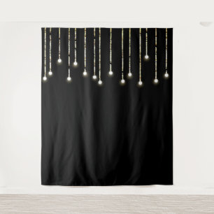 Trendy String Lights on Black Photo Booth Tapestry