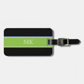 Trendy Strip Luggage Tag w/ leather strap-Black