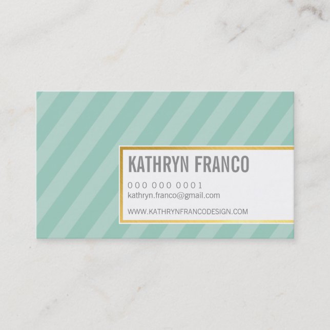 TRENDY STRIPE bold cute pretty preppy mint gold Business Card (Front)