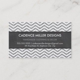 TRENDY STRIPE chevron silver glitter chalkboard Business Card