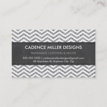 Trendy Stripe Chevron Silver Glitter Chalkboard Business Card by edgeplus at Zazzle