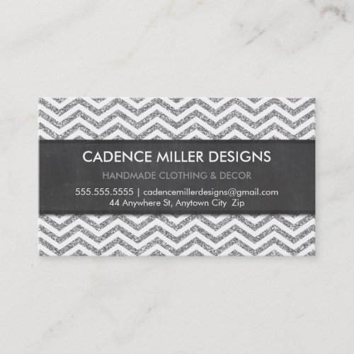 TRENDY STRIPE chevron silver glitter chalkboard Business Card