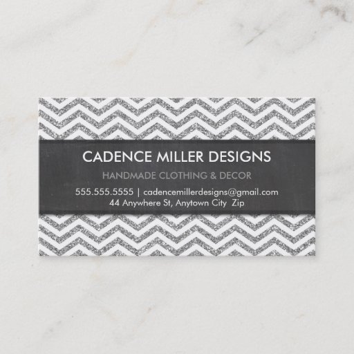 Customizable TRENDY STRIPE chevron silver glitter chalkboard Business Card Template