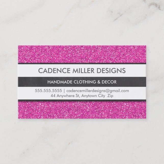 TRENDY STRIPE modern minimal silver glitter pink Business Card (Front)