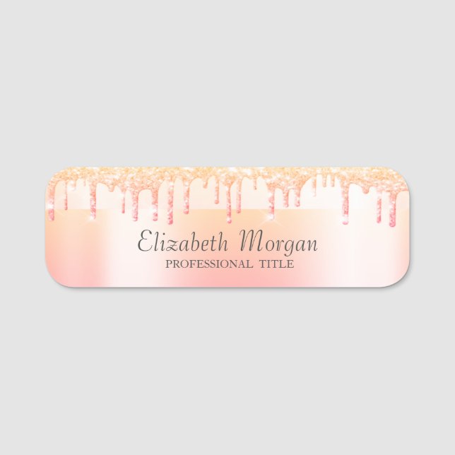 Trendy, Stripe,Ombre Glitter Drips Name Tag (Front)