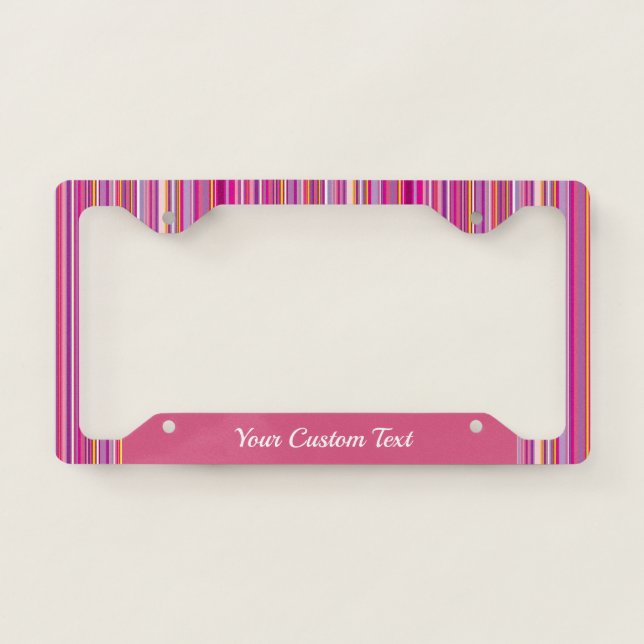 Trendy Stripe Pattern Pink Purple Pattern Custom License Plate Frame (Front)
