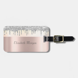 Trendy, Stripe Silver Glitter Drips,Rose Gold Luggage Tag