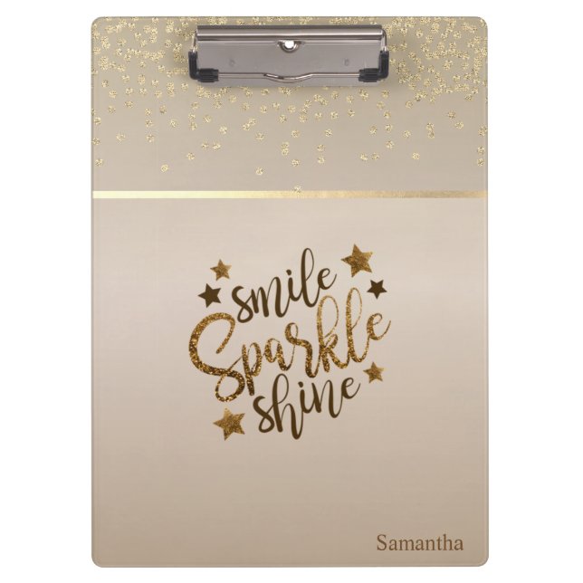Trendy, Stripe,Smile Sparkle Shine -Personalized Clipboard (Front)