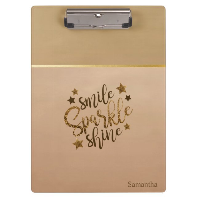 Trendy, Stripe,Smile Sparkle Shine -Personalized Clipboard (Front)