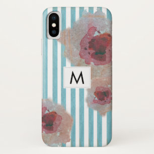 Trendy Striped Boho Chic Monogramed Floral iPhone X Case