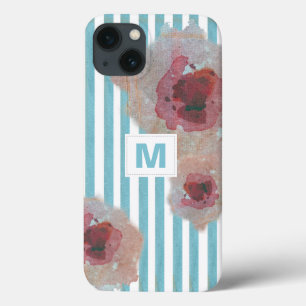 Trendy Striped Boho Chic Monogramed Floral iPhone 13 Case
