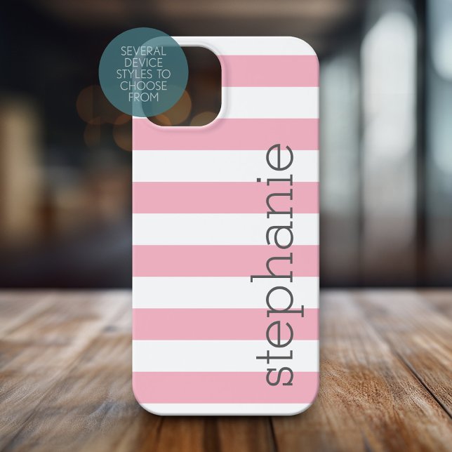 Trendy Striped Pattern with name - Pastel Pink Case-Mate iPhone Case (Personalized Phone Case with Stripes and Custom Name)