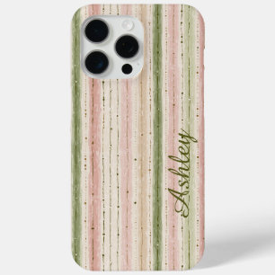 Trendy Striped Pink Green Monogram iPhone 15 Pro Max Case