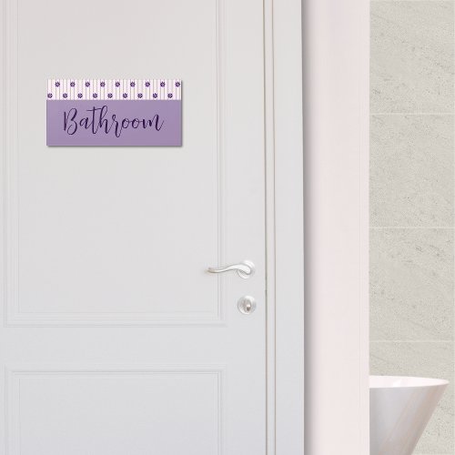 Trendy Stripes and Purple Flowers Bath Door Sign