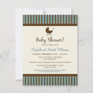 Trendy Stripes Baby Shower Invitation (blue/brown)