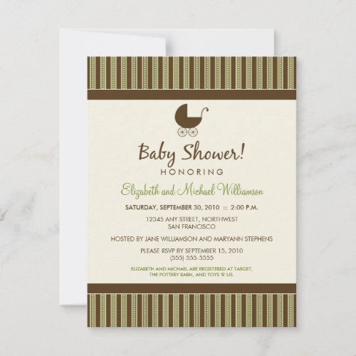 Trendy Stripes Baby Shower Invitation (lime/brown)