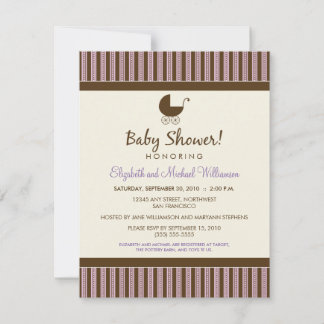 Trendy Stripes Baby Shower Invite (lilac/brown)