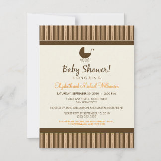 Trendy Stripes Baby Shower Invite (peach/brown)