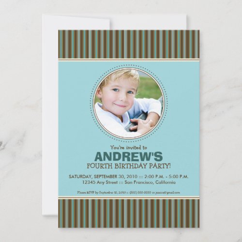 Trendy Stripes Boy's Blue Birthday Party Invite