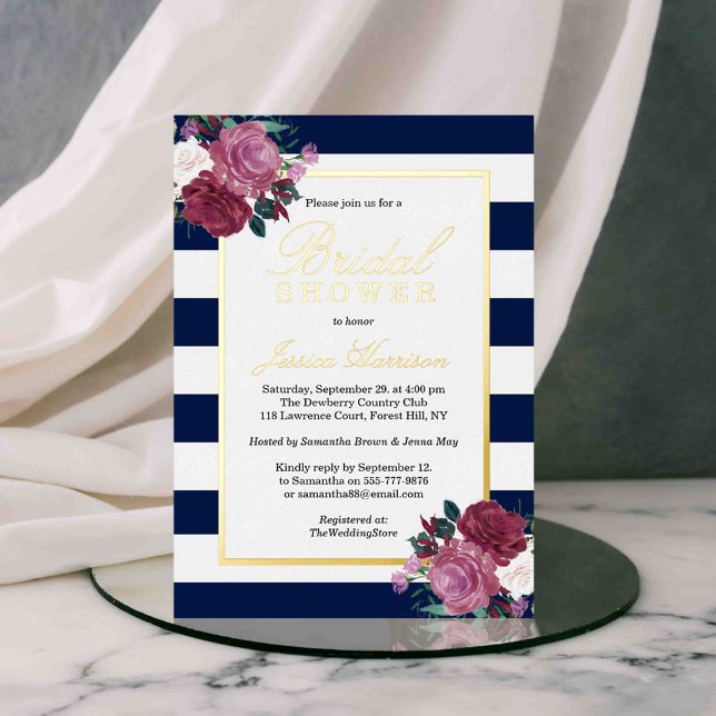 Trendy Stripes Floral Bridal Shower Real Foil Invitation (Creator Uploaded)