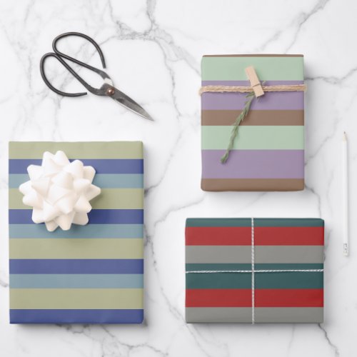 Trendy Stripes in Muted Color Palettes Pattern Wrapping Paper Sheets