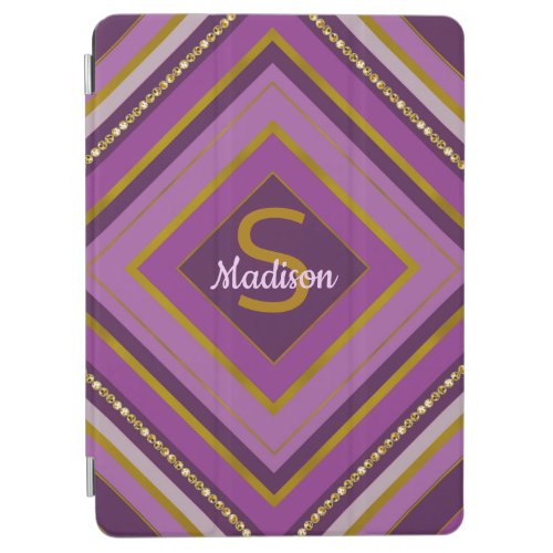 Trendy stripes monogram purple design iPad air cover