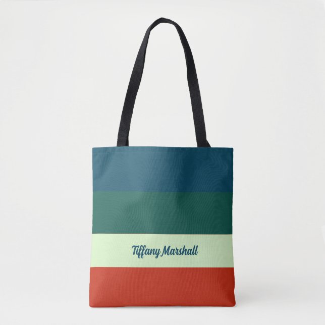Trendy Stripes Pattern Personalised Tote Bag (Front)